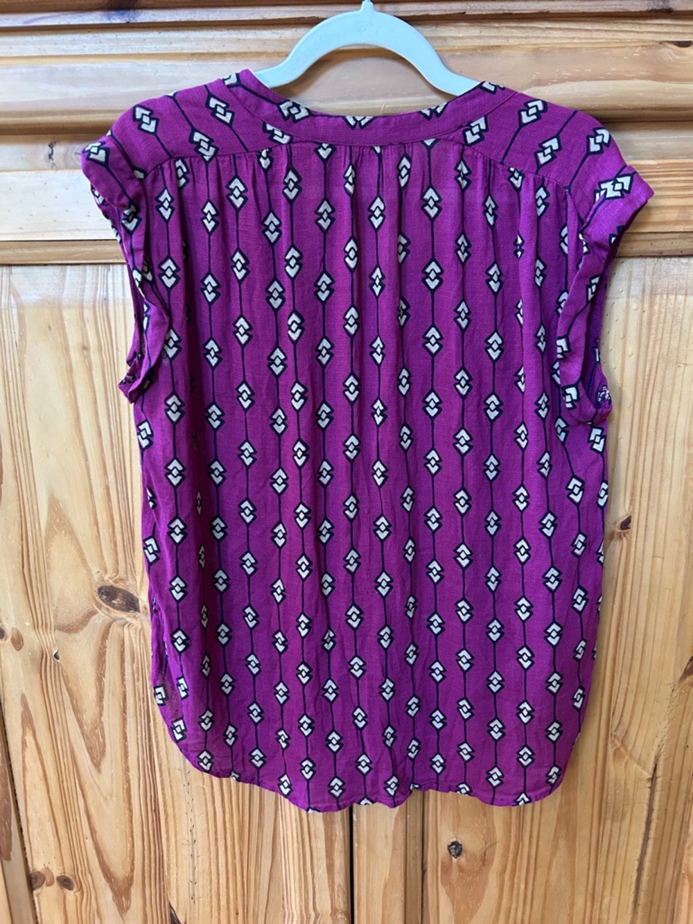 Lucky Brand Top V Neck Collarless Black Cord Raspberry Geometric Medium - Picture 6 of 7